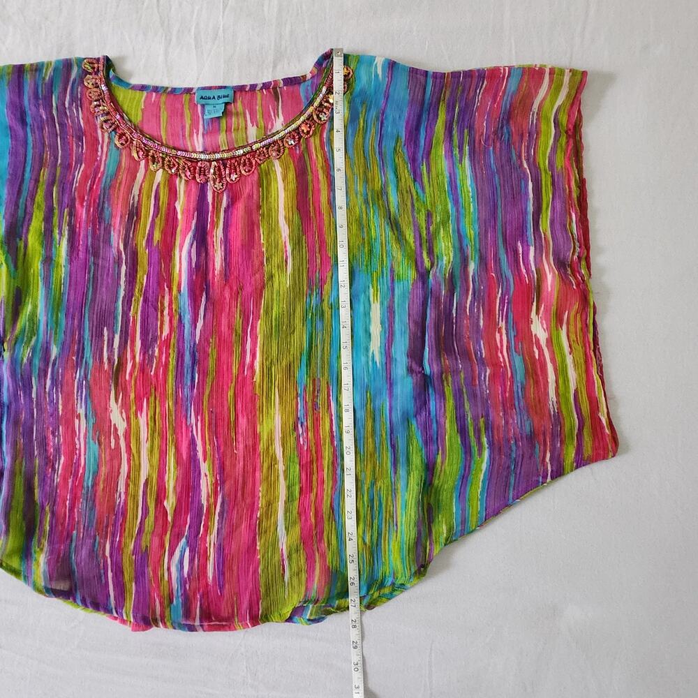 Aqua Blue Dolman Sleeve Top | Ballet Neck Bold Print | Pre-Owned - Picture 8 of 8